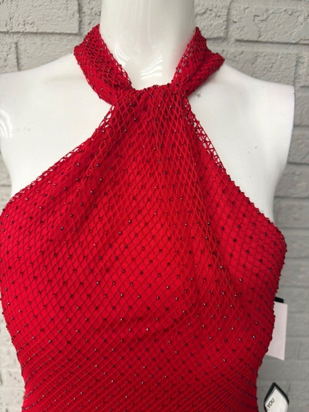 Betsy & Adam Women's Stone Mesh Halter Neck Red Dress Size 8 - Picture 9 of 12